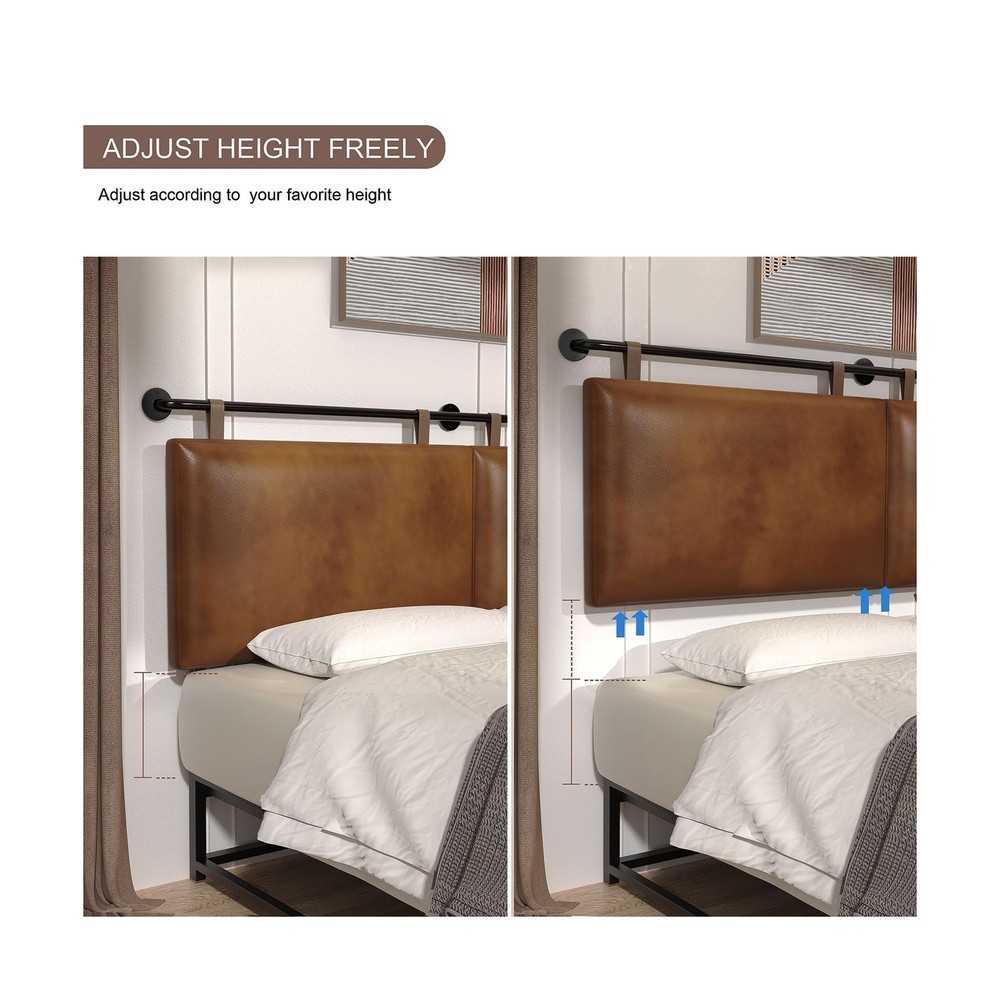 Wall Mount Headboard, King Headboard Size, PU Leather Head Board Only Brown H...