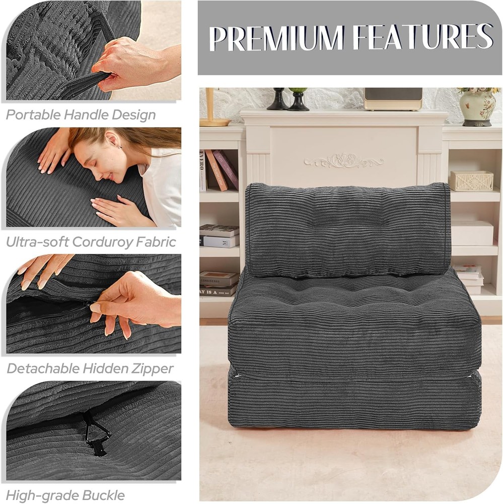 Folding Sofa Bed Convertible Sleeper Chair Bed w/Dual-Pillow & Handle Foldable
