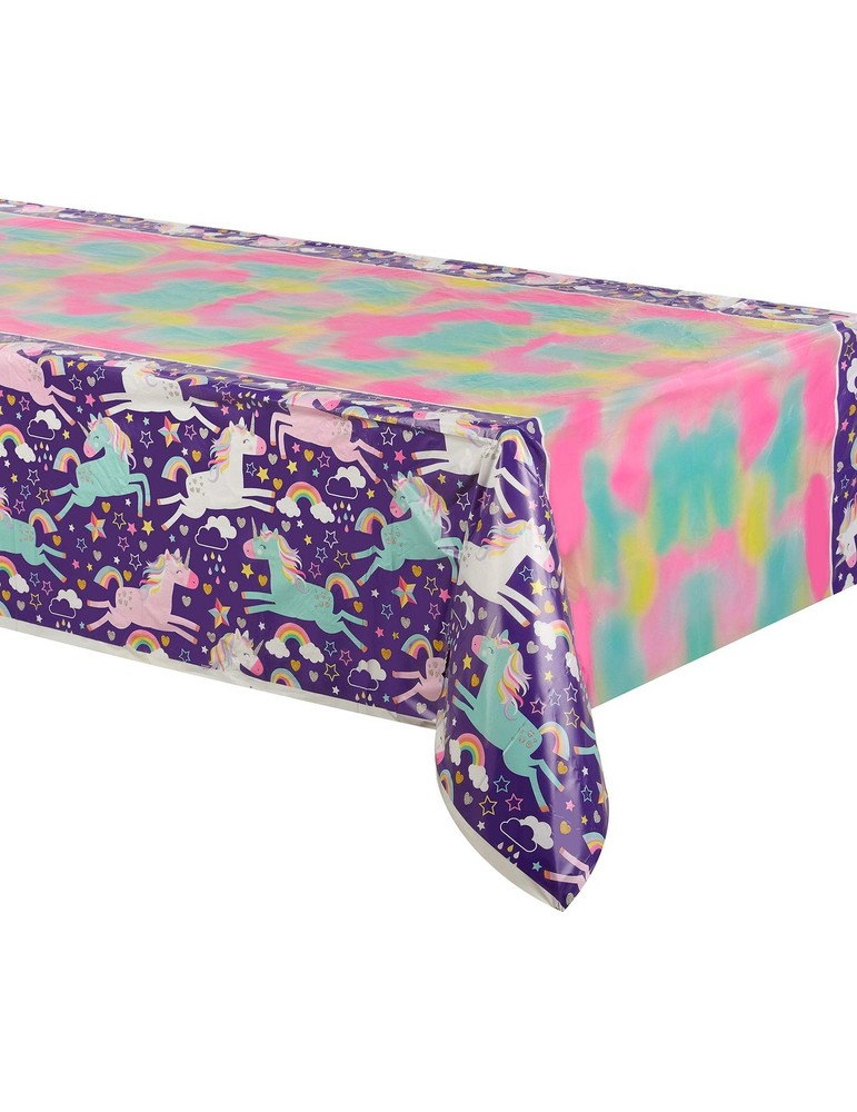 Unique Unicorn Rectangular Plastic Tablecover - 1 Pc, multi color