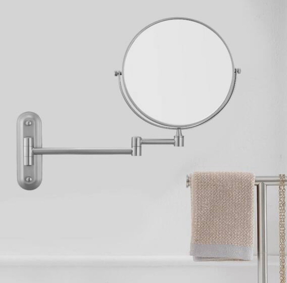BWE 8” Telescopic Wall Mounted Double Sided Magnifying Mirror Nickel