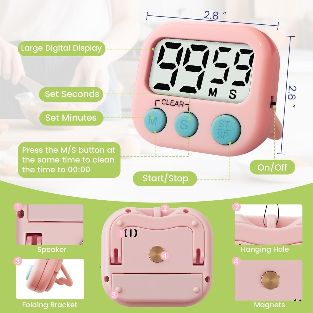 2 Pack Digital Timer Magnetic Kitchen Timers for Cooking Teachers Classroom