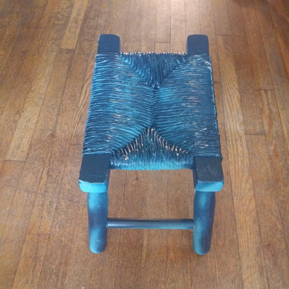 1940's Old Hickory Foot Stool Bench Primitive Rustic Cabin Decor WHY BLUE (?!)