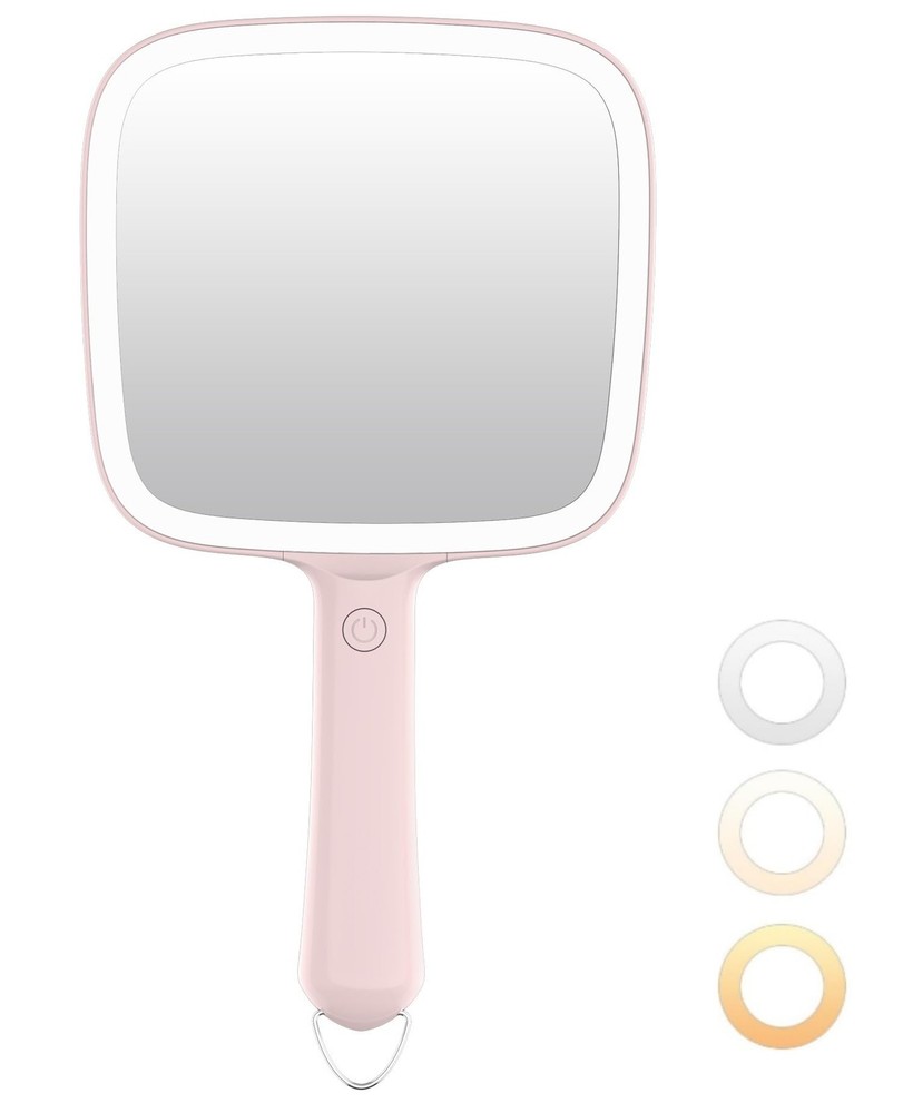 Lighted Handheld Mirror, Handheld Mirror with 3 Light Color, Led Hand Mirror ...