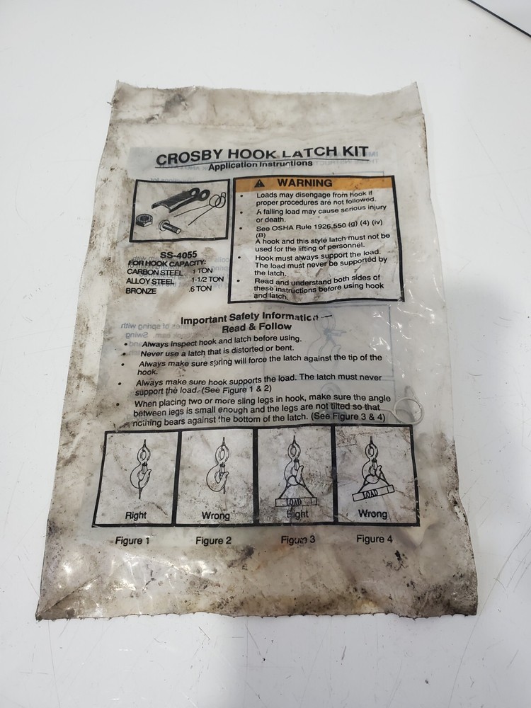 Crosby Hook Latch Kit SS-4055 Nos In plastic