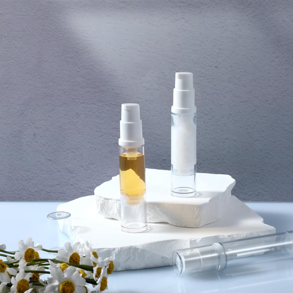 4 Pcs Empty Airless Pump Bottles, Refillable Clear Travel Pump Bottle Lotion Con
