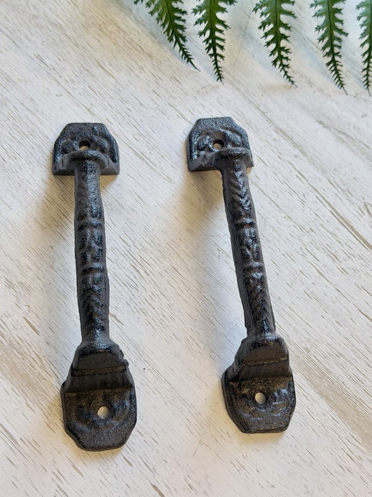 2 RUSTIC Cast Iron Barn Handles Gate Pull Shed Door Handles Fancy Drawer Pulls