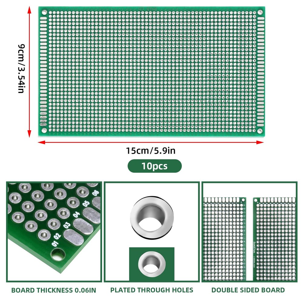10PCS 9x15 cm Double Sided PCB Board,Tinned Prototype Diy Universal FR4 Print...