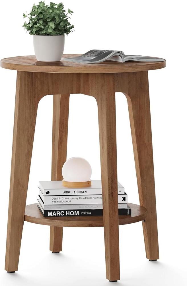 MAEZO Collection Side Table 2-Tier Small Round End Table Nightstand W/ Tapered