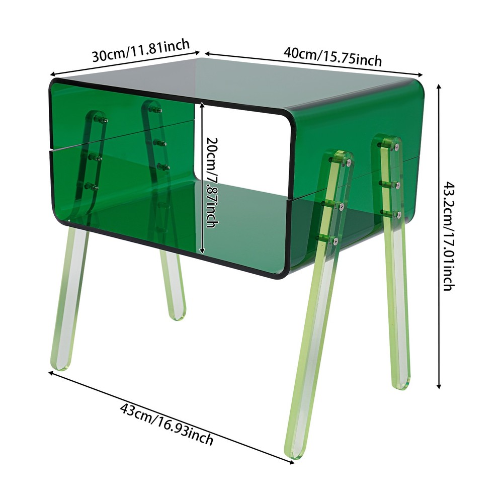 Acrylic Decorative End Table, 2-Tier Home Display Nightstand with Open Storage