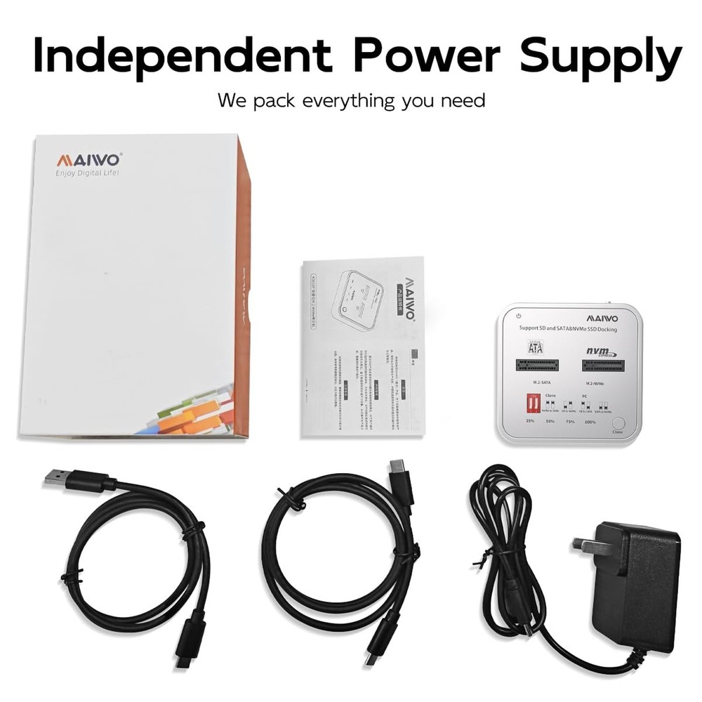 MAIWO M.2 NVMe SATA SSD Cloner Reader, USB 3.1 10Gbps, Support 4 Clone Modes ...