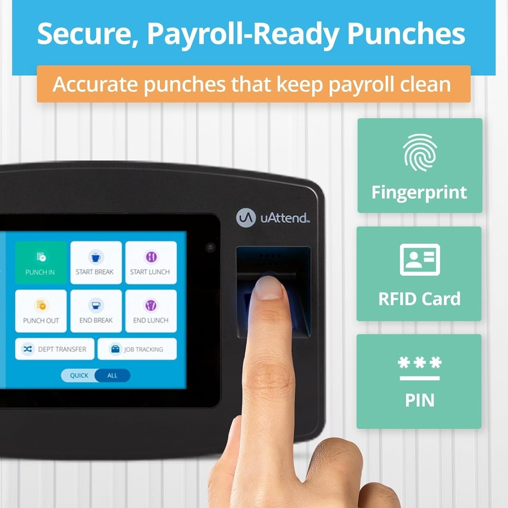 JP2000 Payroll Time Clock – Cloud Payroll Engine with Biometric & RFID, Time 219