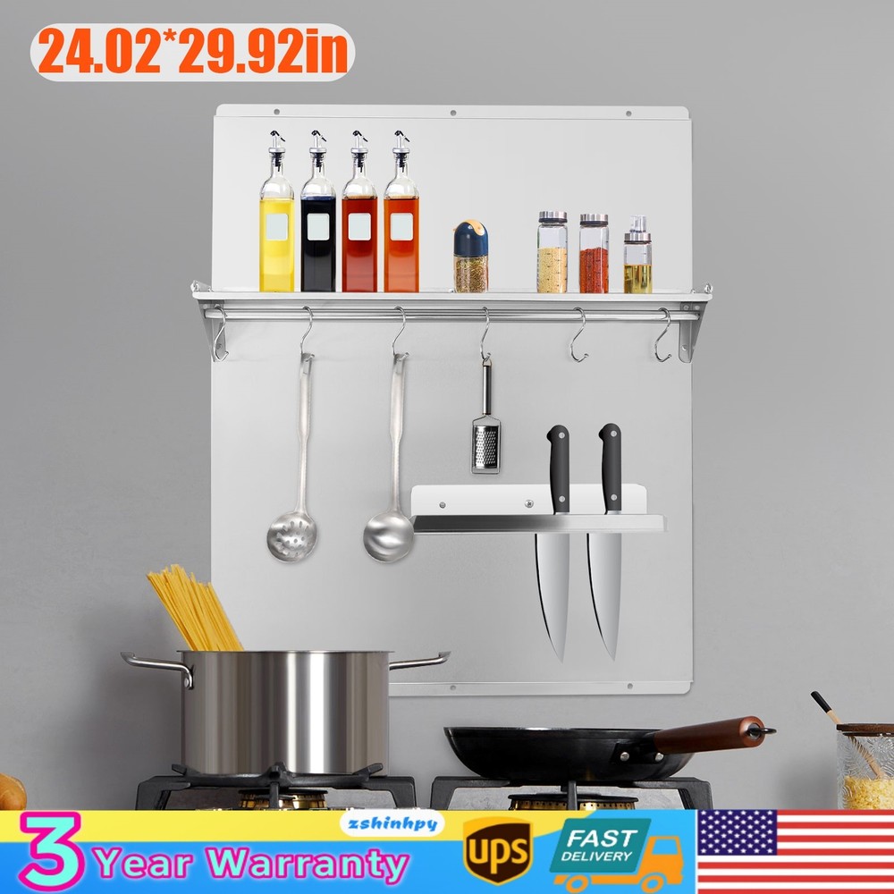 Range Backsplash Commercial Kitchen Stove Backsplash W/ Storage Shelf Wall Mount