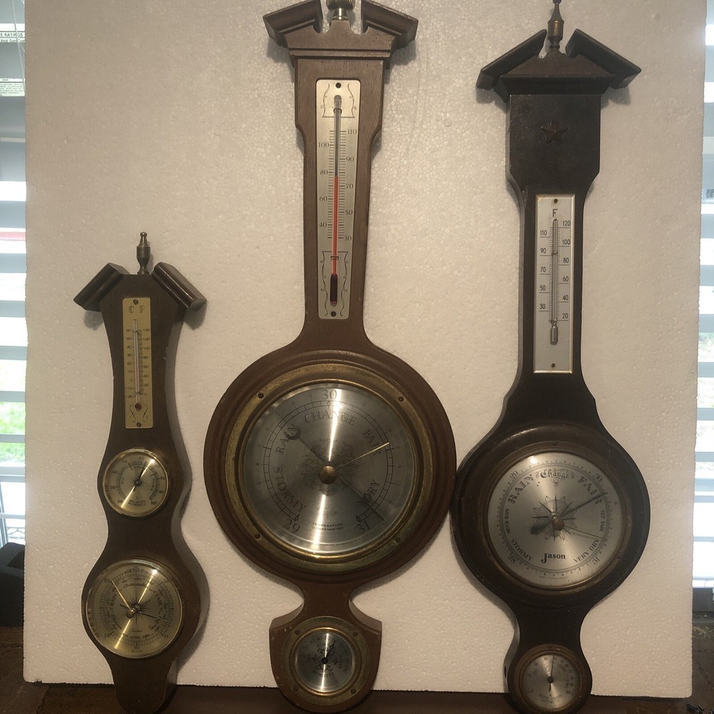 3 Vintage Wooden Weather Stations