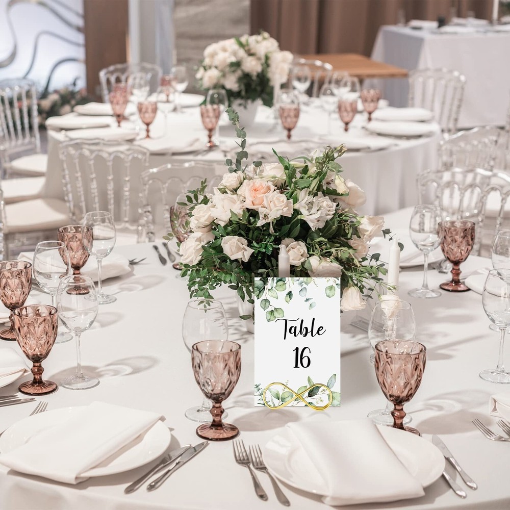 26 Pieces Wedding Table Numbers with 26 Gold Table Number Holders Greenery Eu...