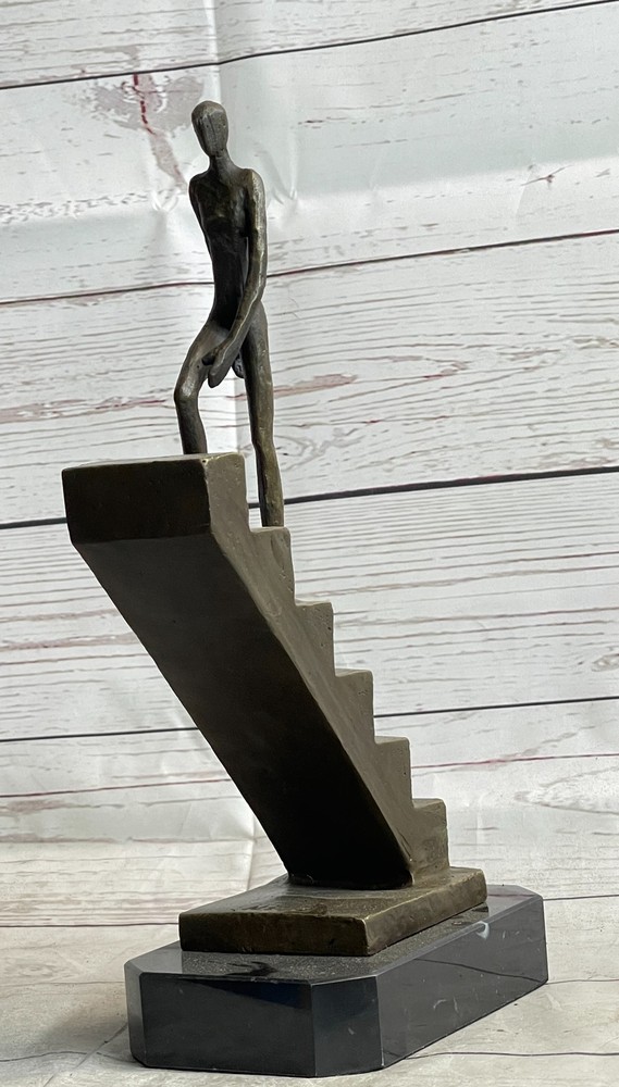 Signed Nick Mid-Century Stair Climbing Bronze Statue: Handcrafted Home Artwork