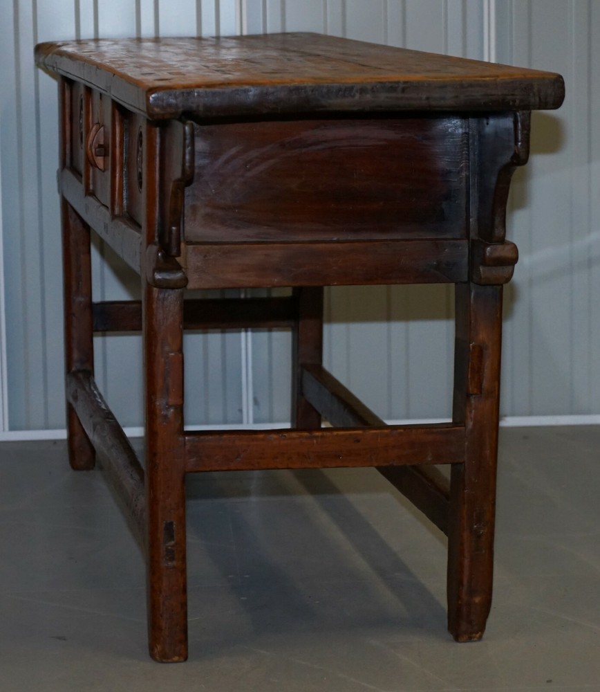 ANTIQUE CHINESE TEMPLE ALTER SIDEBOARD WITH CUPBOARDS IN SOLID TEAK REDDISH