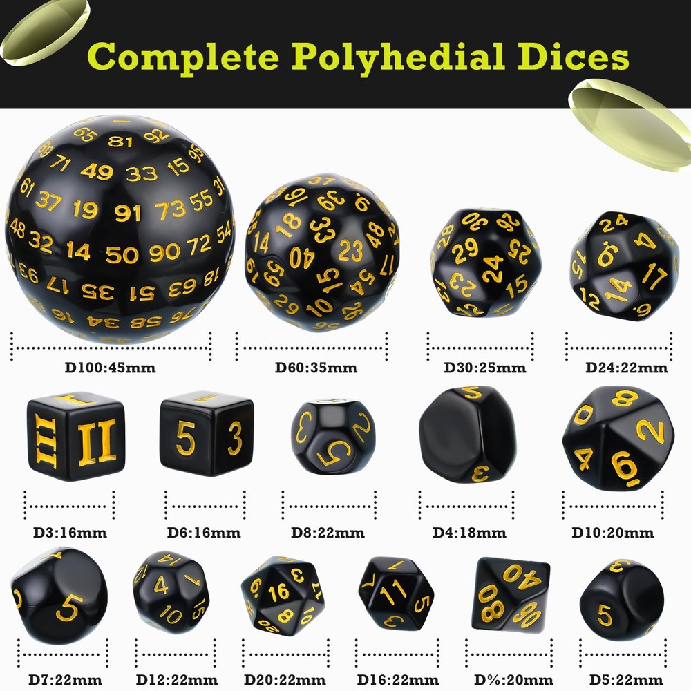 Civaner 15 Pcs Complete Polyhedral Dice Set D3-D100 Spherical RPG Dice Set in