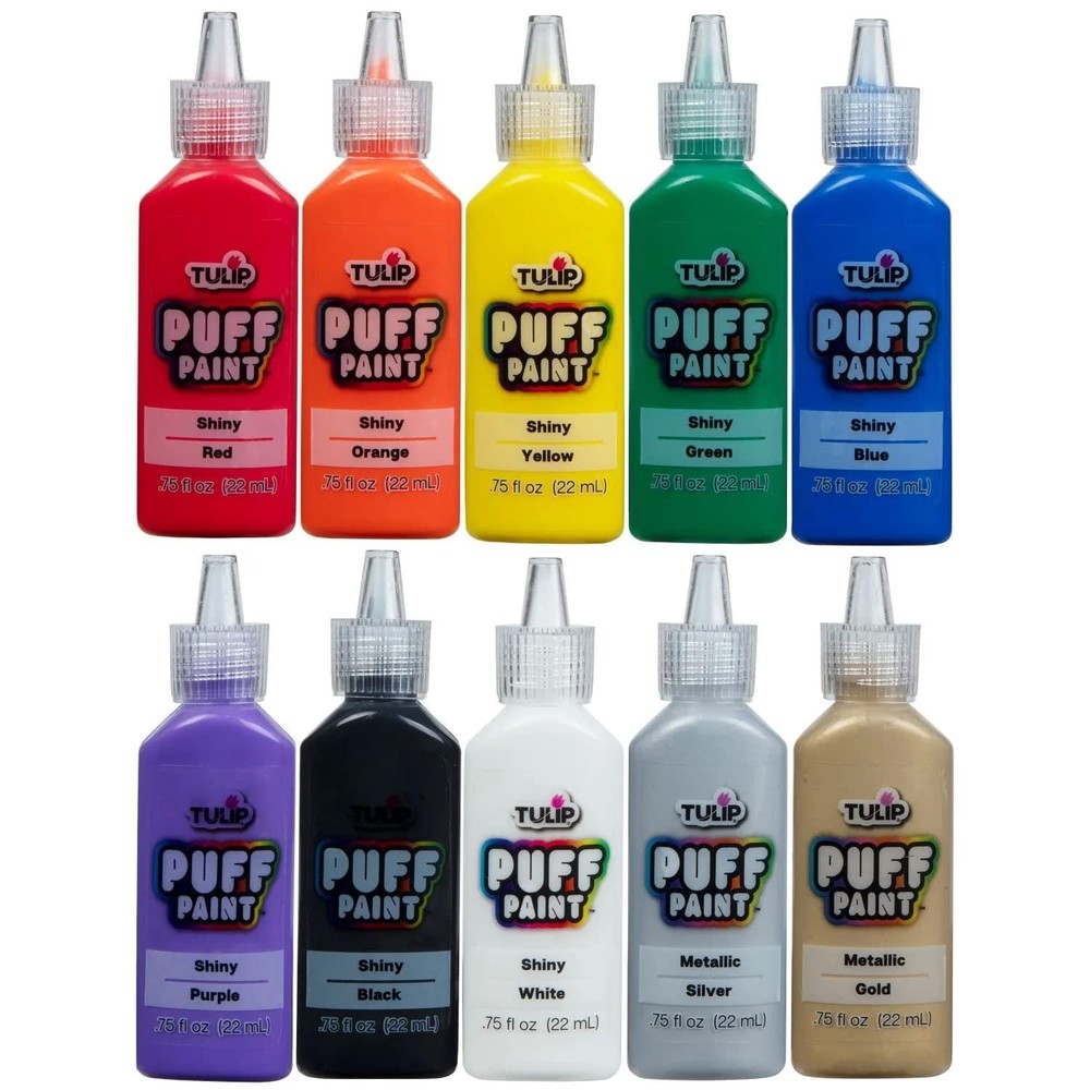 Puff Paint Essential Rainbow Colors 10-pack, Multi-Surface, Premium Quality,