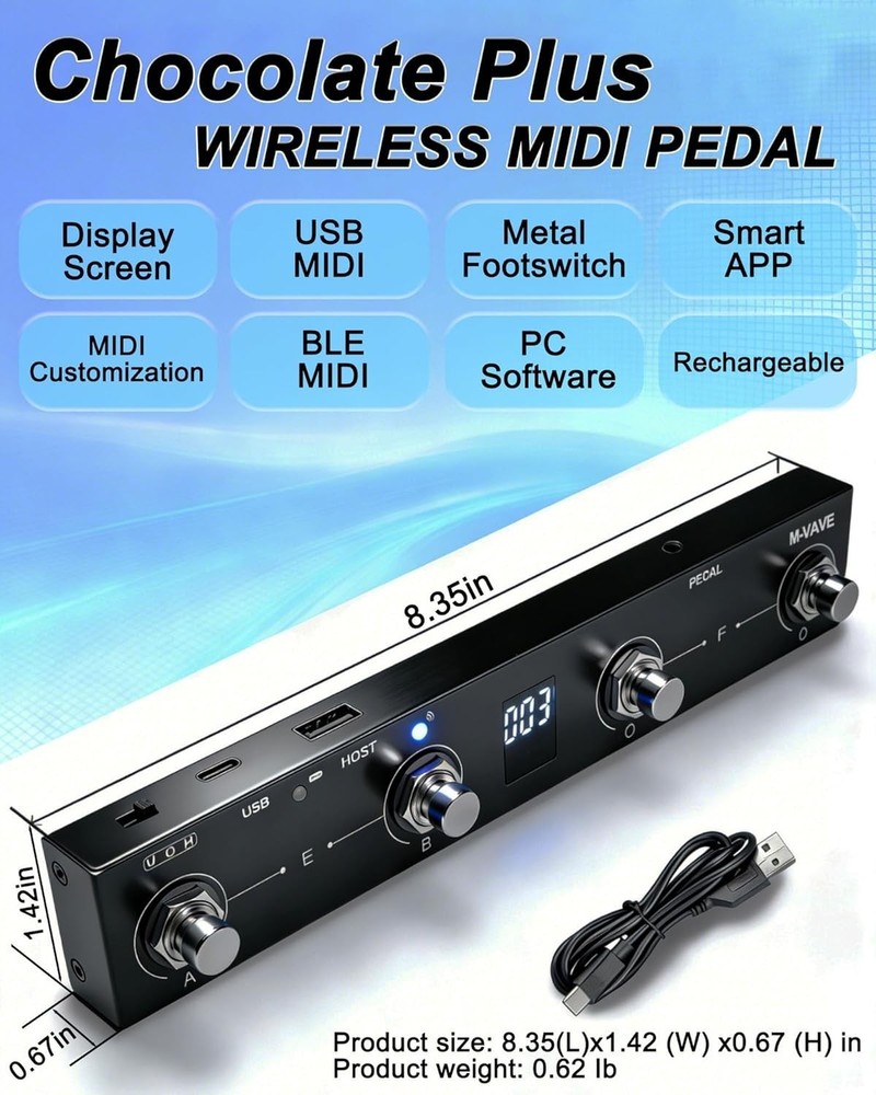Advanced Wireless 4 Button MIDI Foot Controller - Compact Design for Musicians