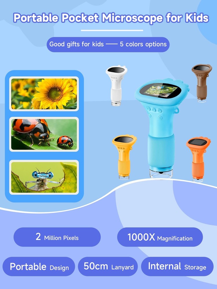 Acoath Microscope for Kids, 1000X Handheld Digital Miniscope with 2.0" Screen...