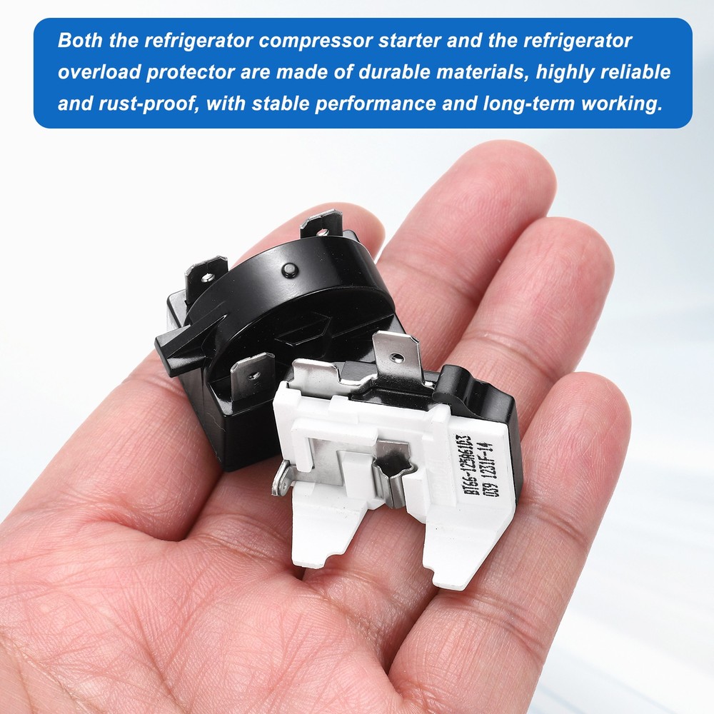 2 Set PTC Refrigerator Starter Relay 15 Ohm 4 Pin and 1/6HP Overload Protector