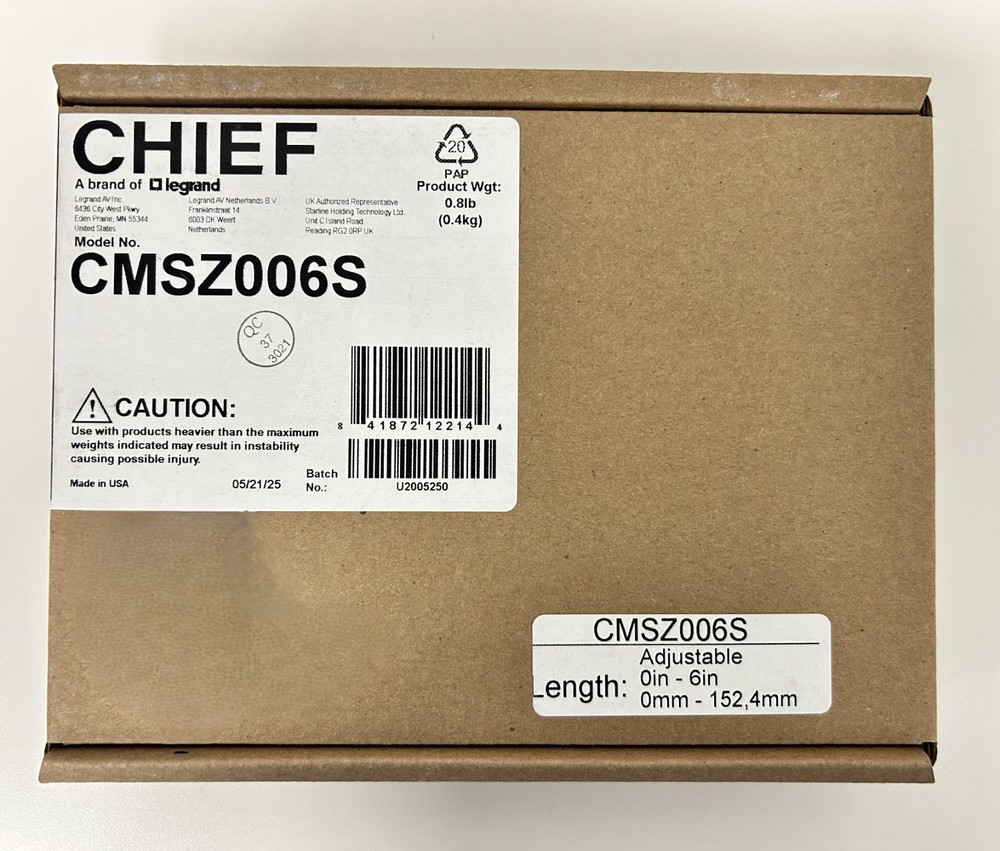 Chief CMSZ006S Speed-Connect Fixed Extension Column (Silver)