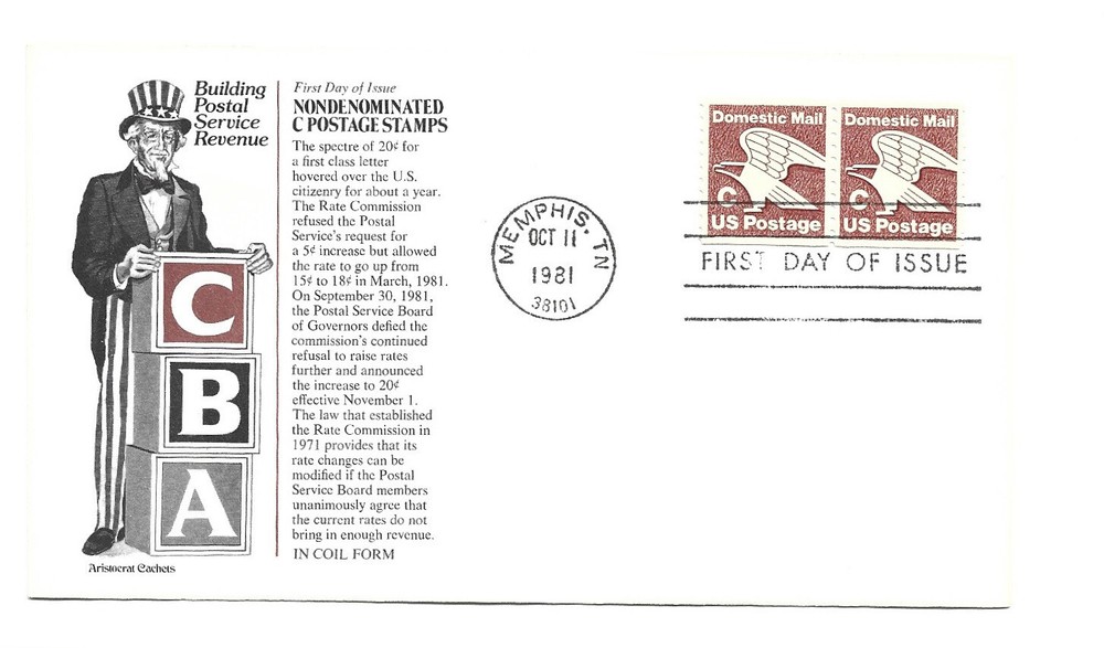 1947  'C' (20c) Non Denominated coil pair Aristocrat Cachets FDC
