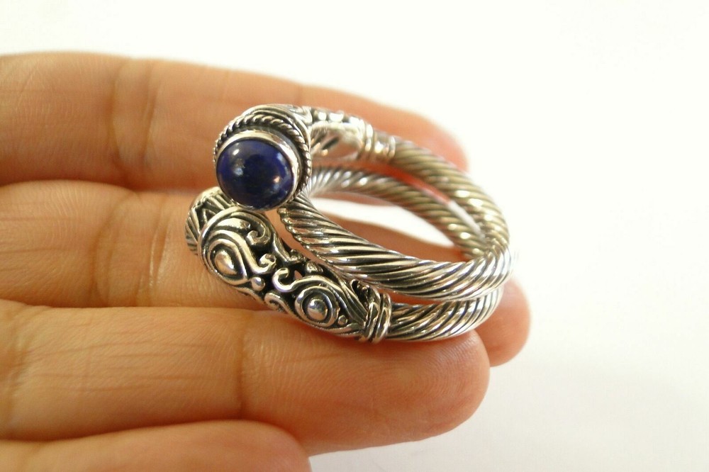 Blue Lapis Lazuli Statement 2-Stone Sterling Silver Wrap Ring Sz 7 8