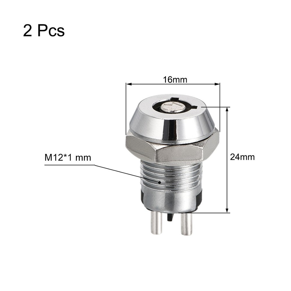 12mm 2 Positions Key Locking Push Button Switch With 2 Keys NO-OFF Silver 2pcs