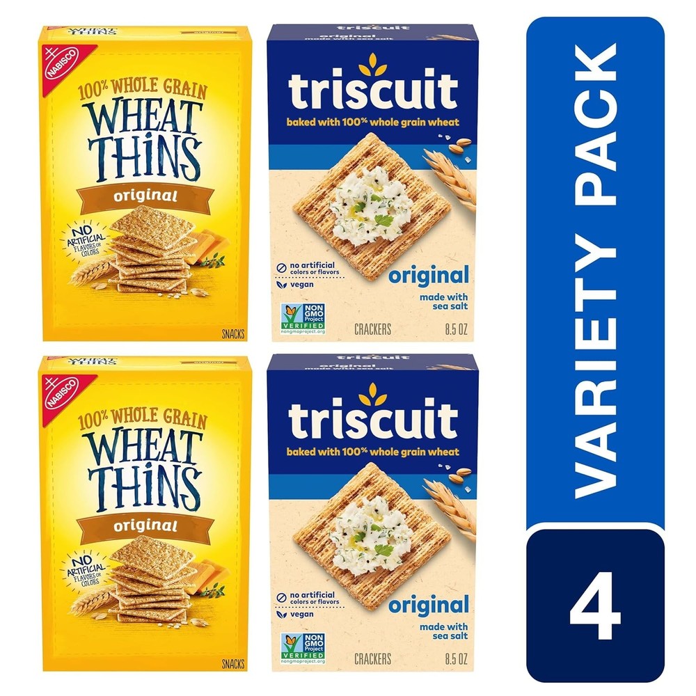 4-Box Variety Pack Whole Grain Crackers & Wheat Thins Snacks
