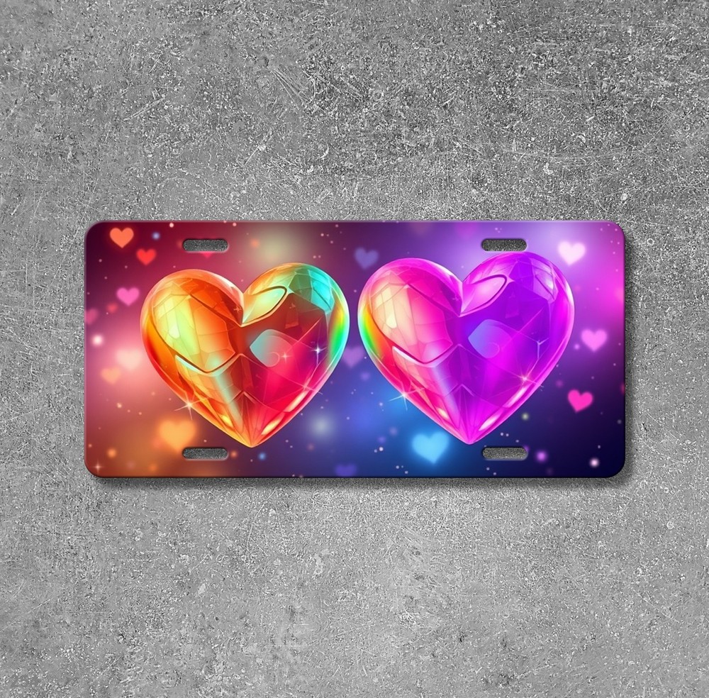 Bright Hearts License Plate Add Text Auto Tag Gift Idea