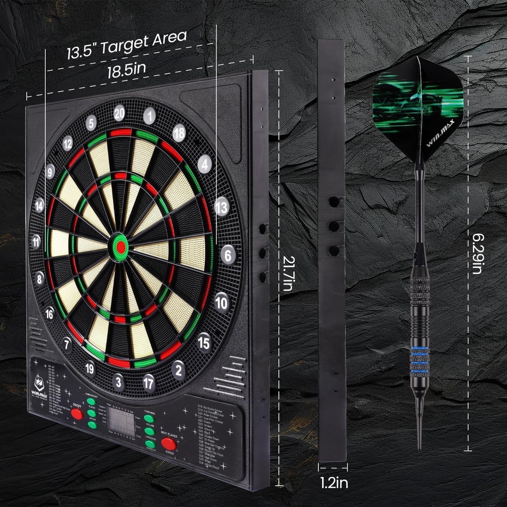 Electronic Dartboard with LED Auto-Scoring, 12 Darts & 100 Soft Tips, 8-Playe...