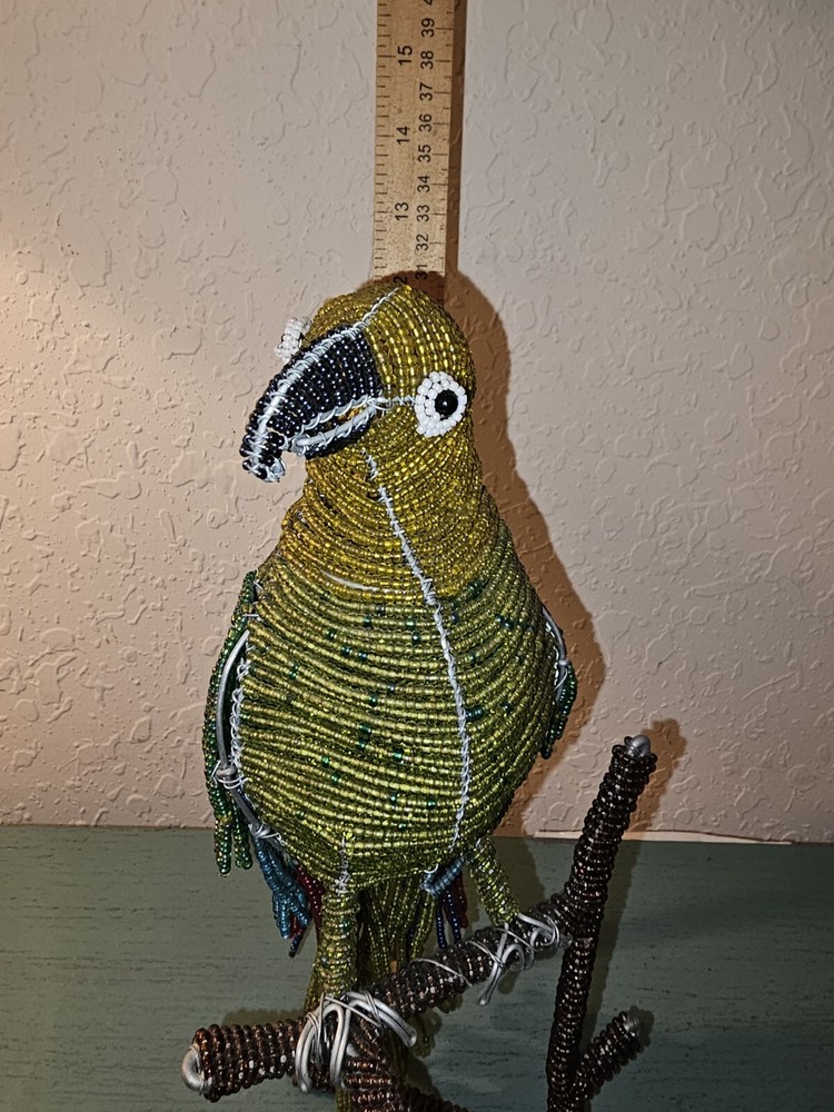 Vintage BeadWork On Wire Parrot On Perch-12" Tall, Excellent