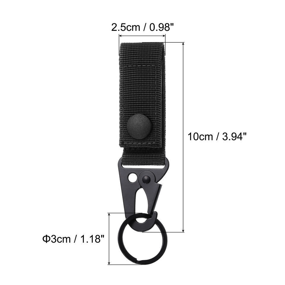 Duty Belt Key Holder, 3Pcs - Nylon Strap with Snap D-Sharp Clip Key Ring (Black)