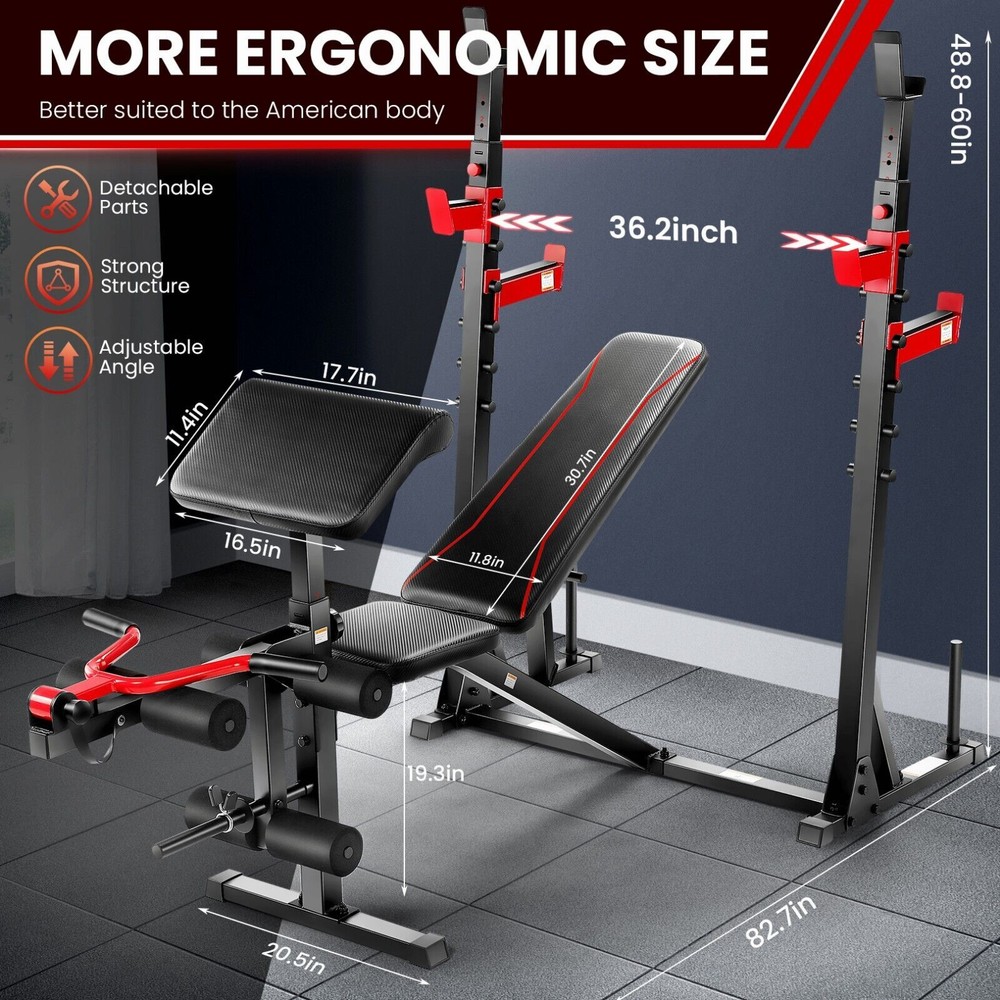 900LBS 9 in 1 Adjustable Weight Bench Set with Squat Rack Multi-Function Home US