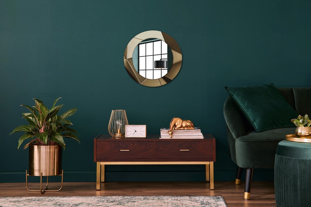 Round Bathroom Wall Hanging Mirror with Colorful Printed Frame Modern abstract