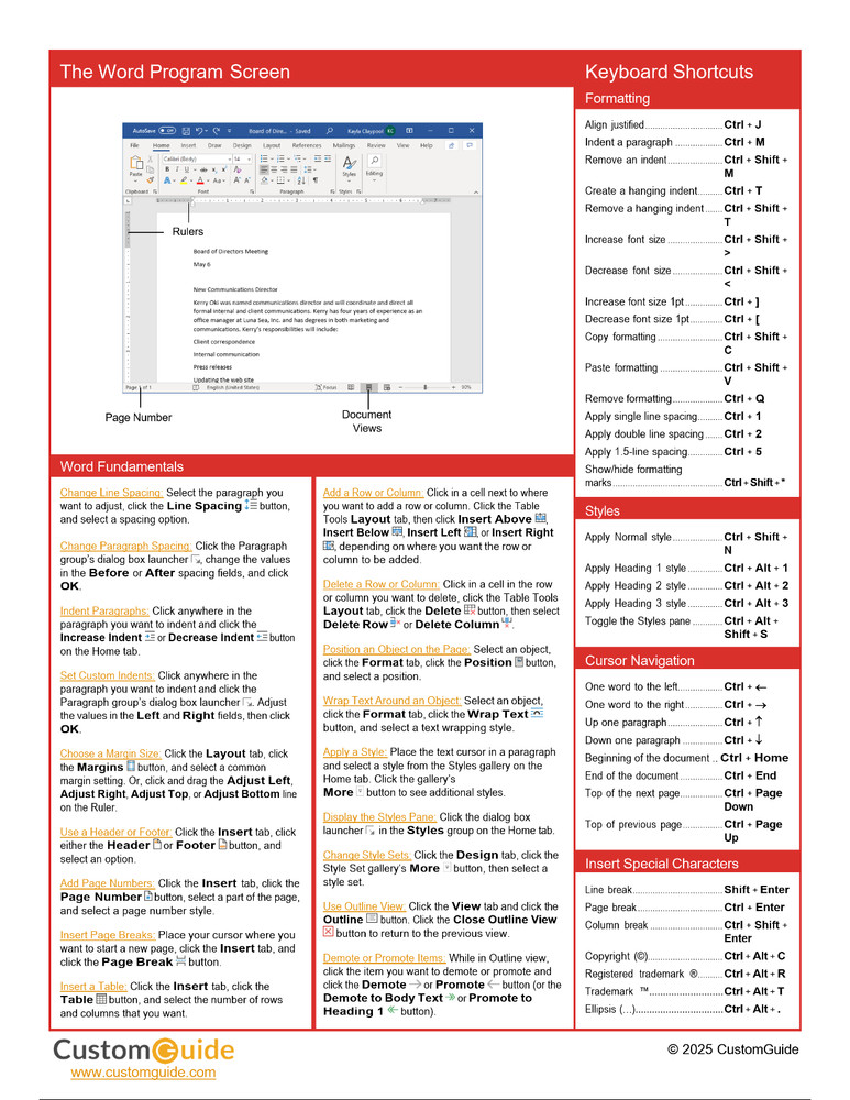 Microsoft Word Office 365 Cheat Sheet | Basic to Advanced