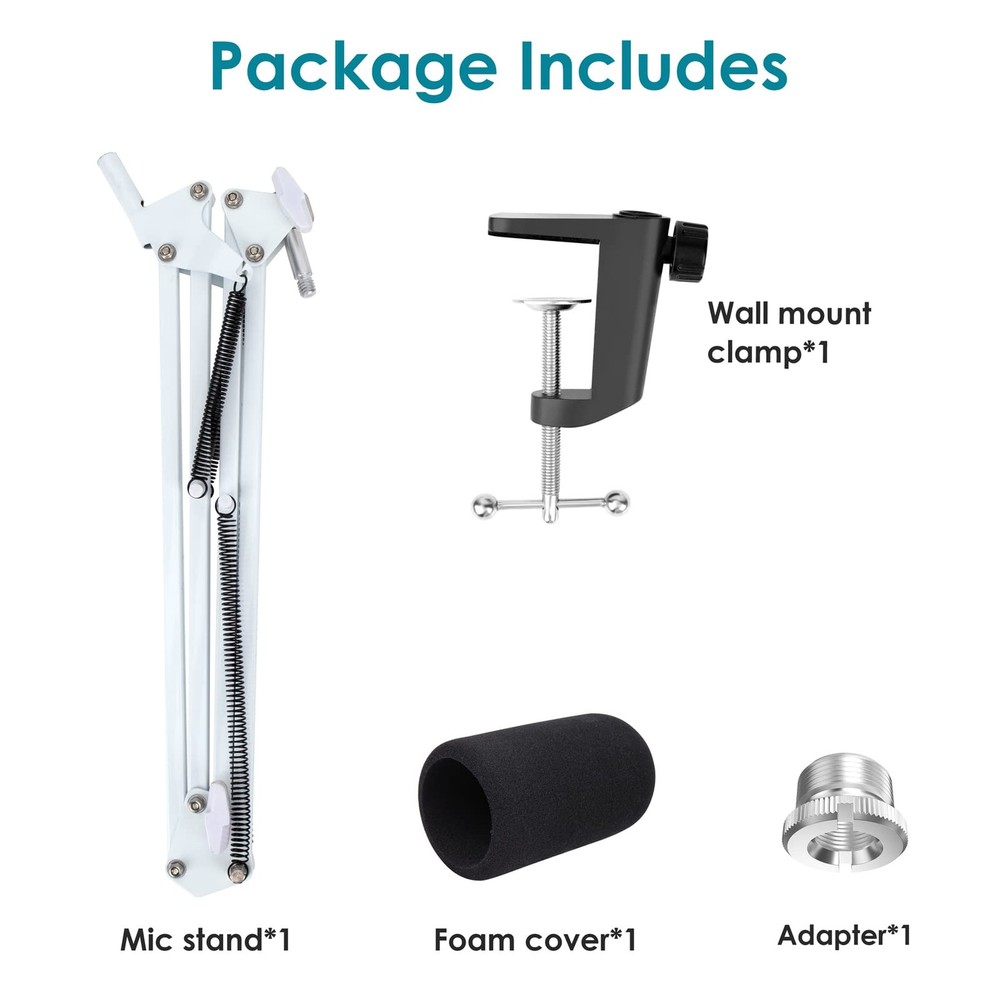 White Boom Arm for HyperX QuadCast S White Mic Arm Compatible with Hyperx Qu...