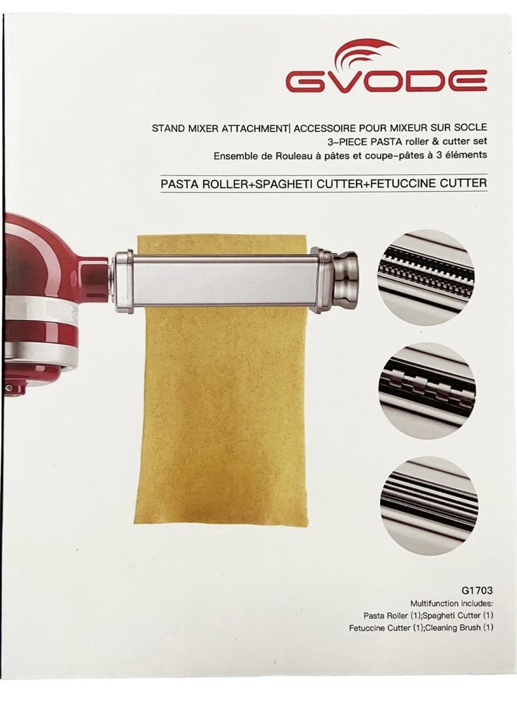 Kitchen 3-Piece Pasta Roller and Cutter Set for KitchenAid Stand-gvode