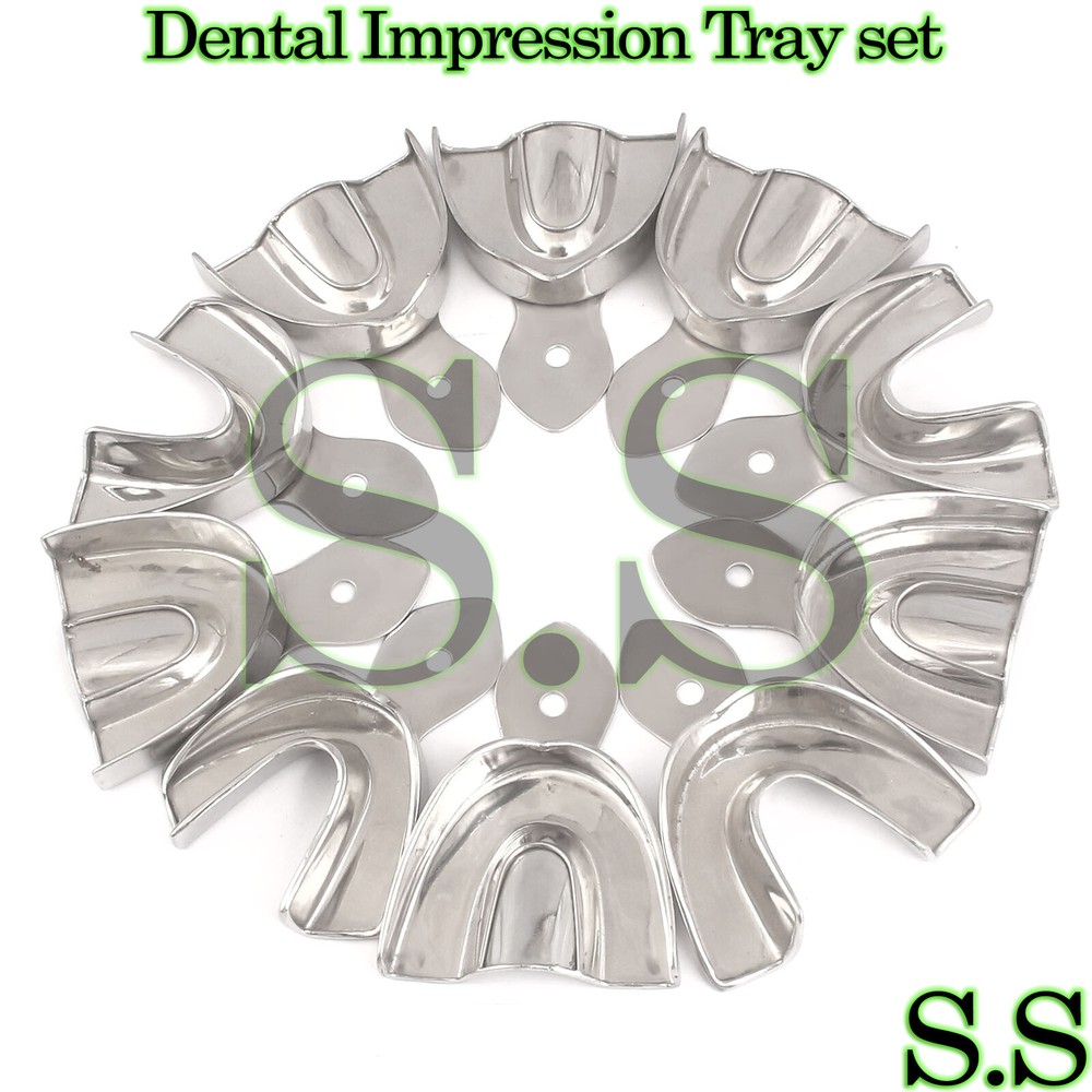 10 Dental Impression Tray set Solid Denture Instruments
