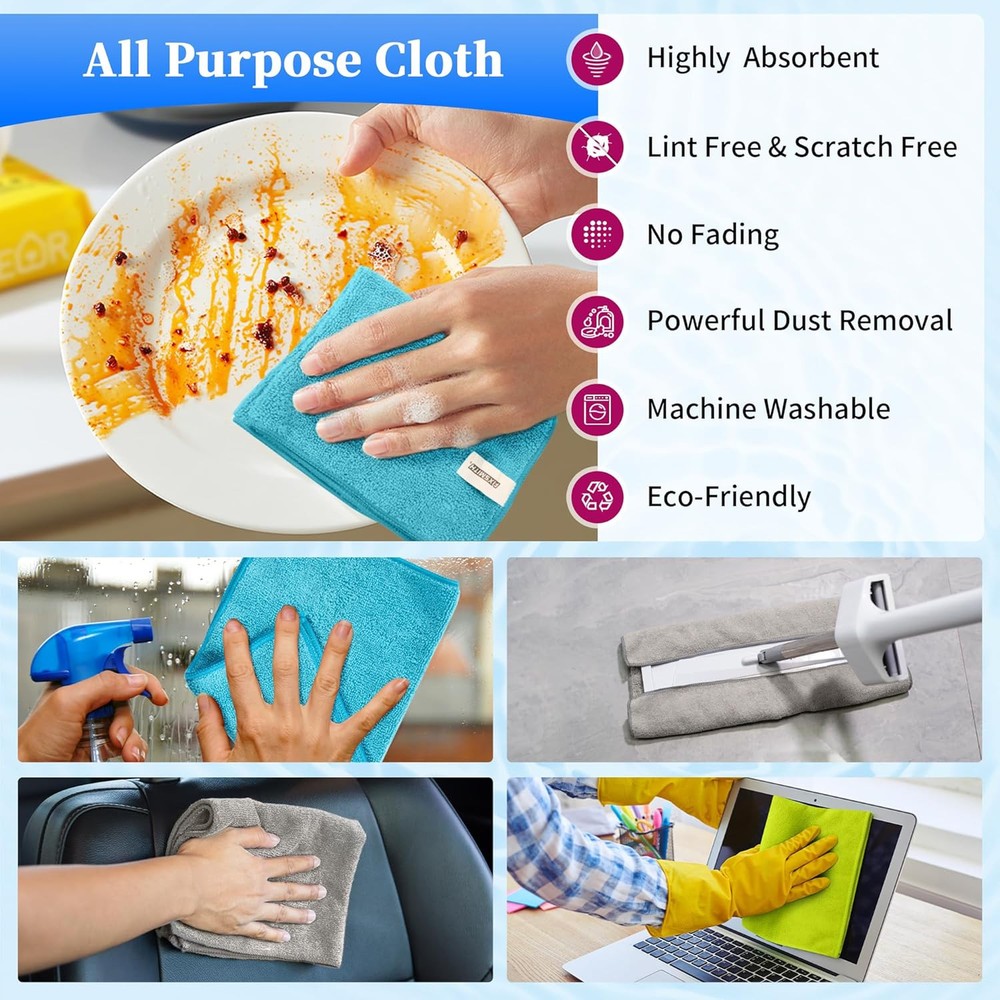 FIXSMITH Microfiber Cleaning Cloth - Pack of 12, 3 Colors Assorted