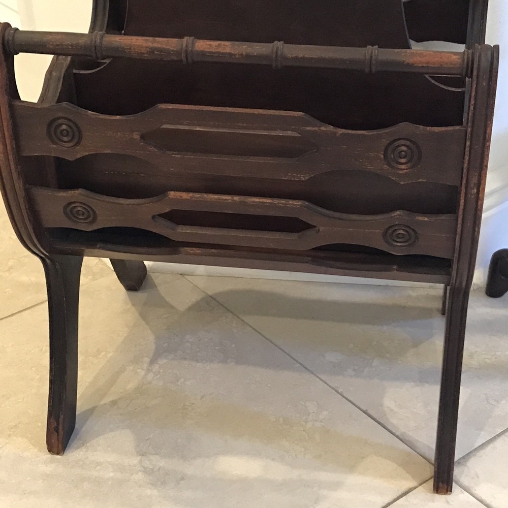 Antique / Vintage Cherry Wood Magazine Rack Solid Wood . ￼