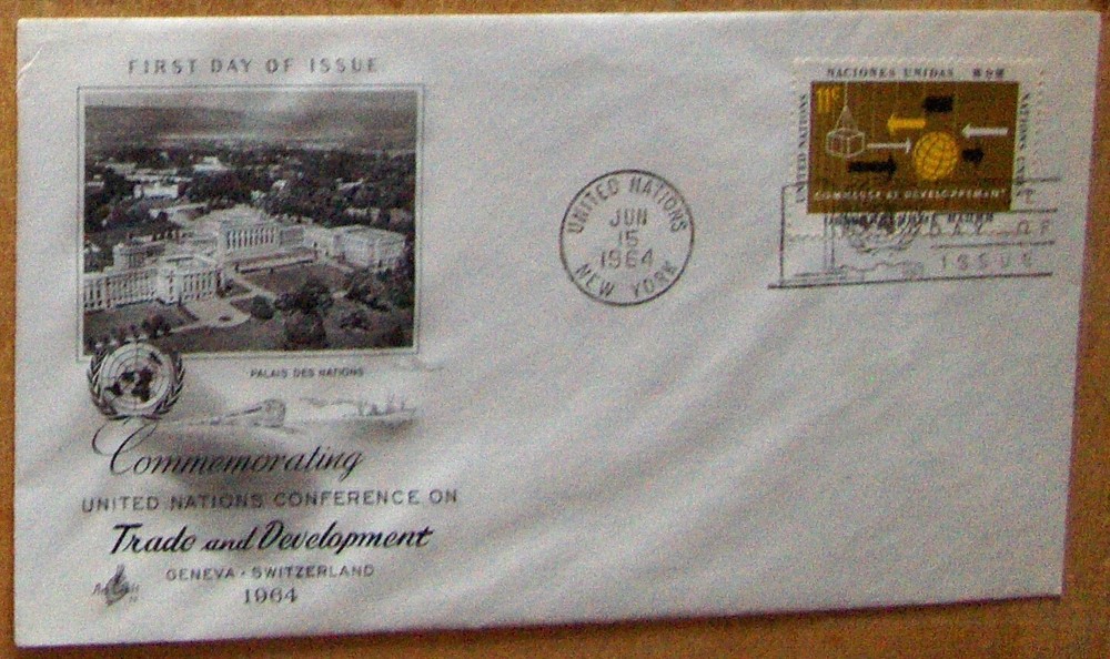 UN FDC COMMEMORATING TRADE & DEVELOPMENT, NY 6/1964.