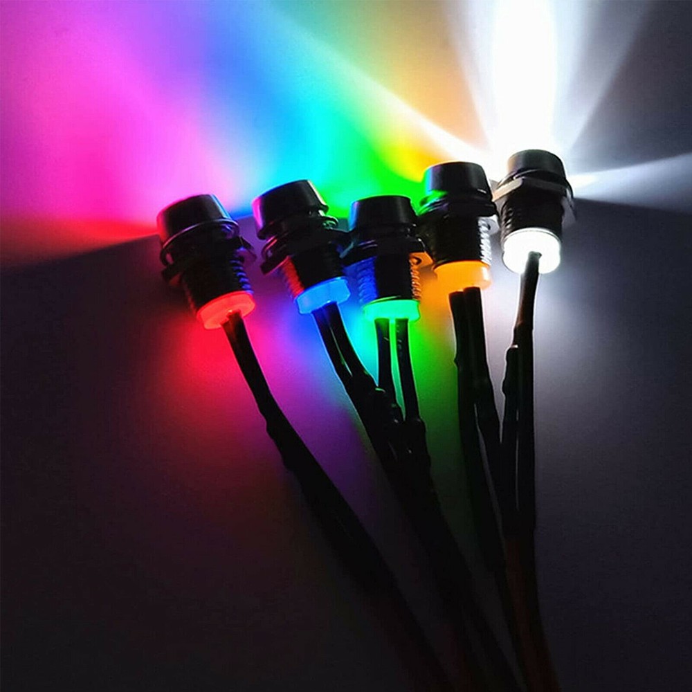 10PCS Car Boat LED Metal Indicator Light 12V 8mm Pilot Dash Panel Single Lamps