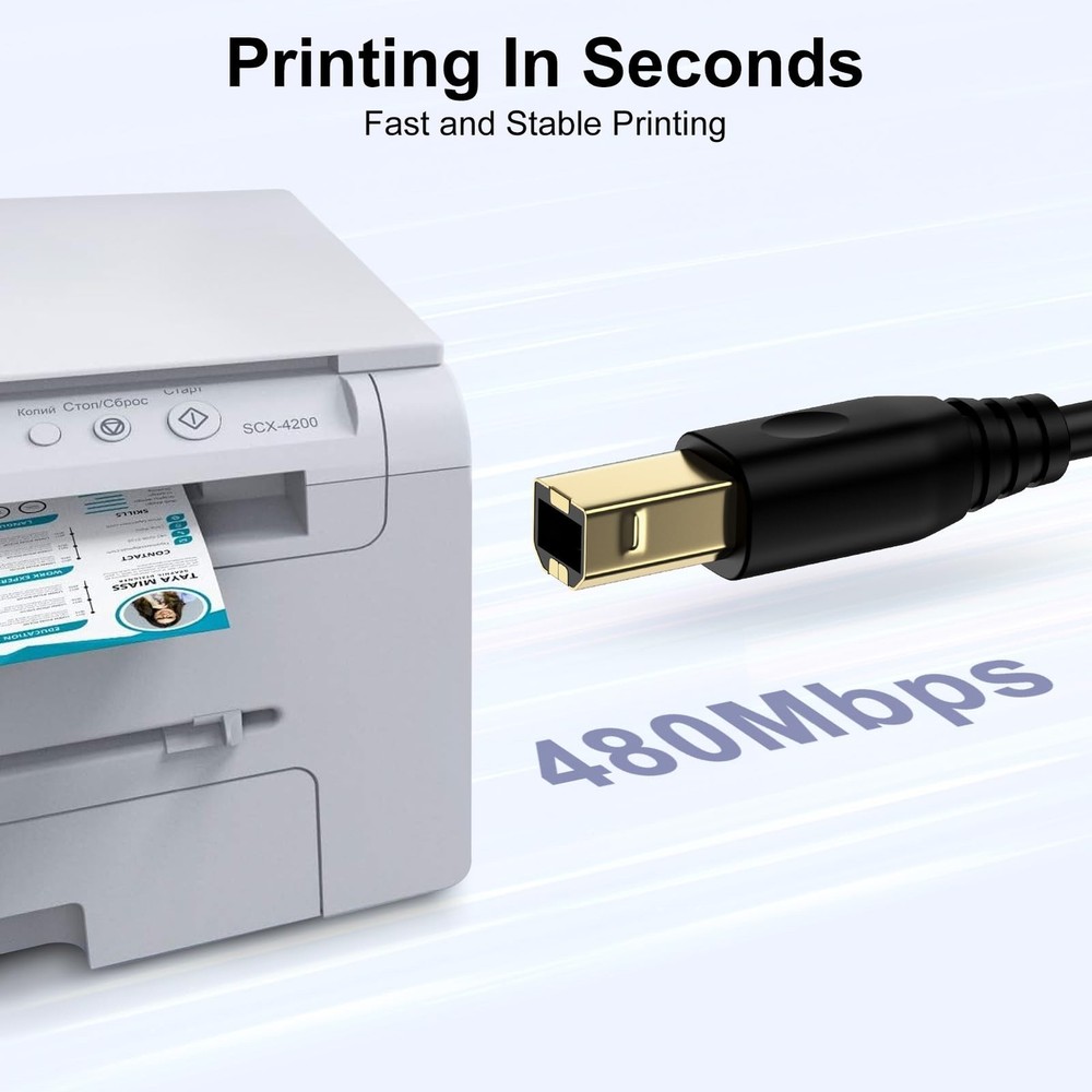 10FT USB B to C Printer Cable, Type B C Cord MIDI 10FT, Black