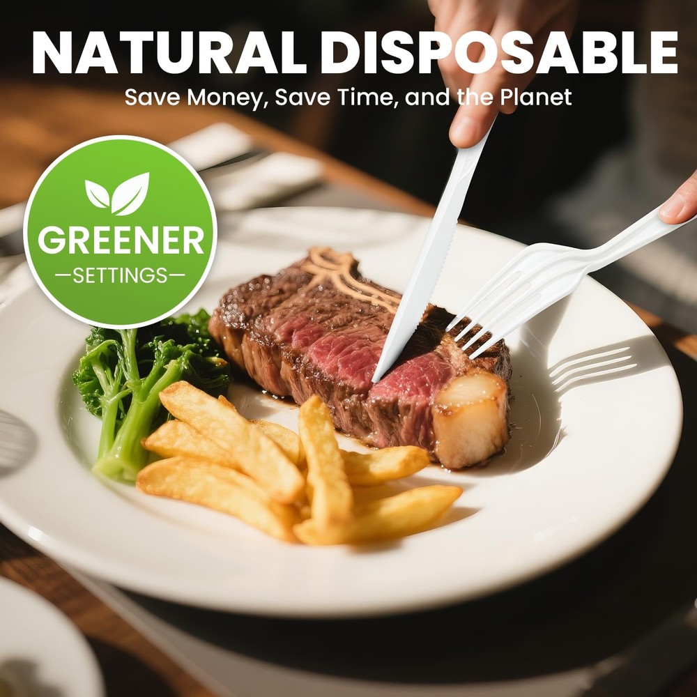 EZYLINKER Compostable Utensils Set 300Pack Utensil Set, Ivory White