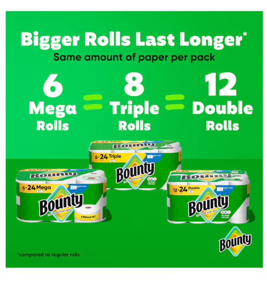 Bounty Select-A-Size Paper Towels 12 Double Rolls White 2X Absorbent