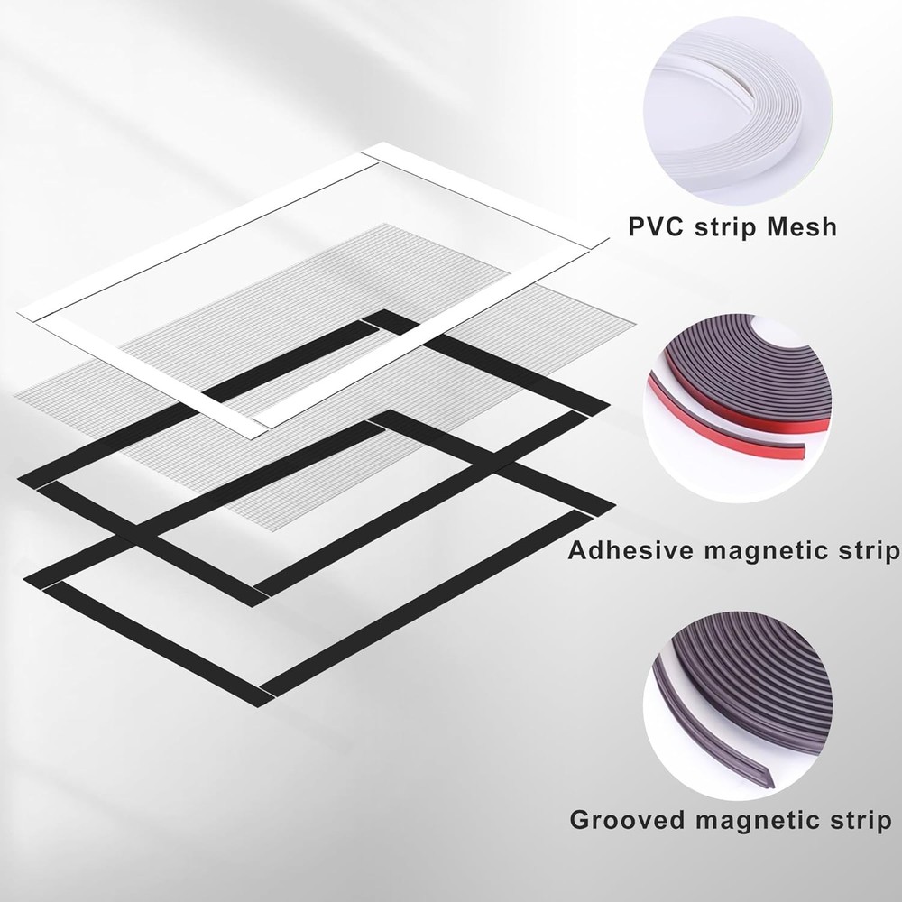 Adjustable DIY Magnetic Window Screen Mesh White Frame Max 4 SIZE Fits all
