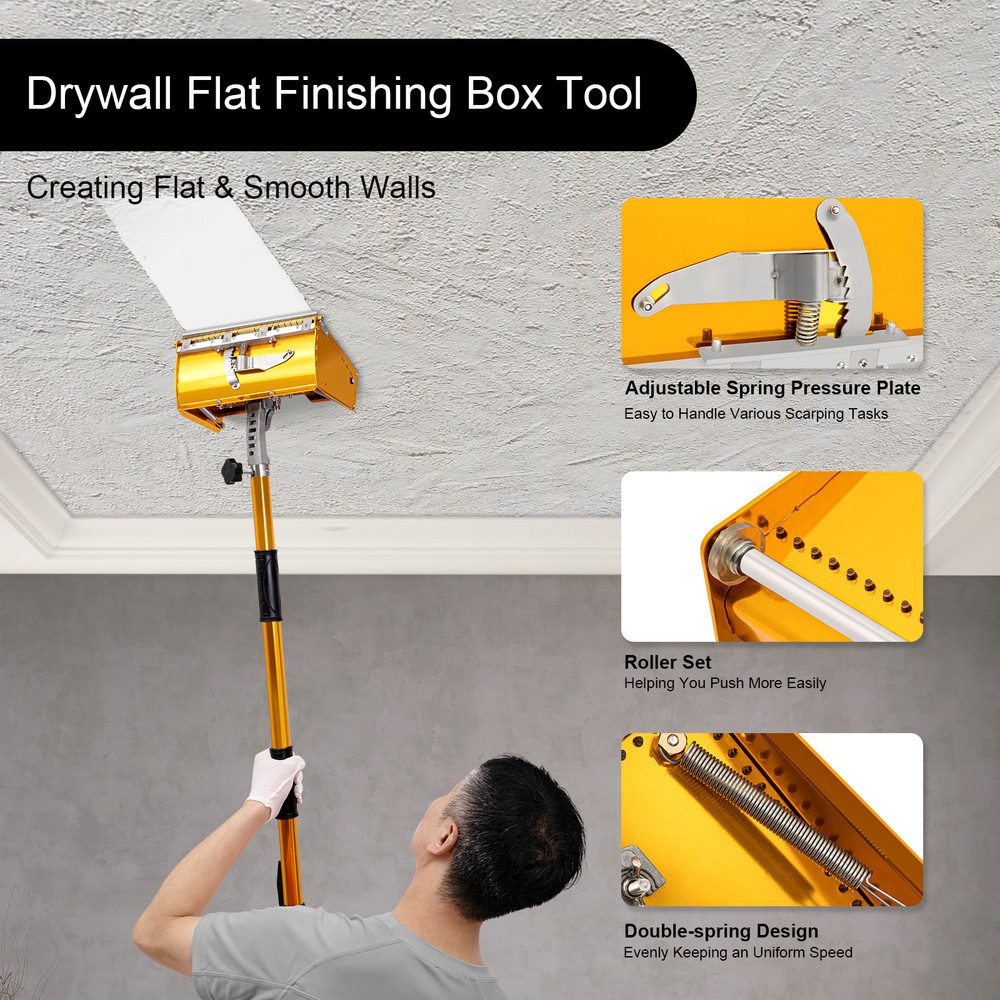 Adjustable 10" Drywall Taping Tools Flat Finishing Box Set w/ Extendable Handle