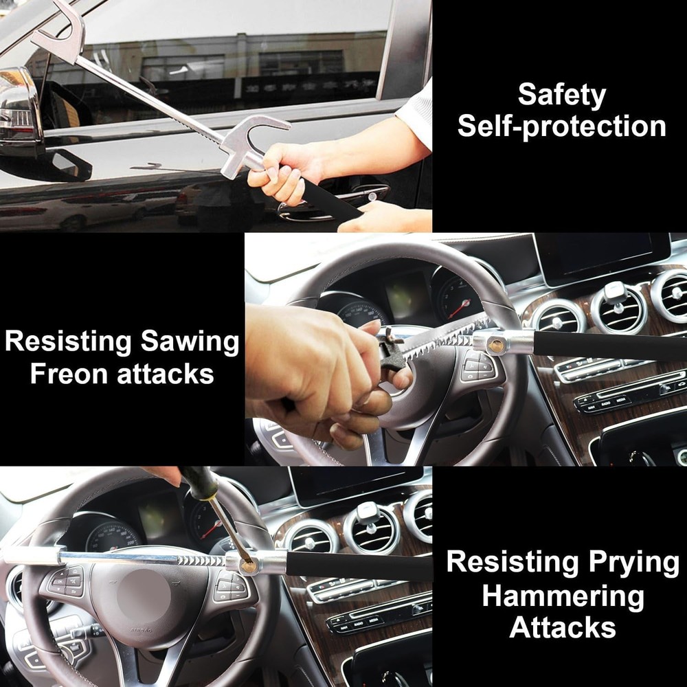 Deterrent Antitheft Locking Device Adjustable Clamp Double car Hook Hammer Black